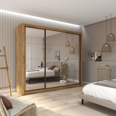 Szafa przesuwna 3D 250 cm z lustrem Idea ID-01 - dąb shetland