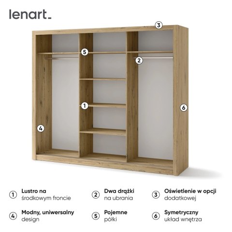Szafa przesuwna 3D 250 cm z lustrem Idea ID-01 - san remo jasny