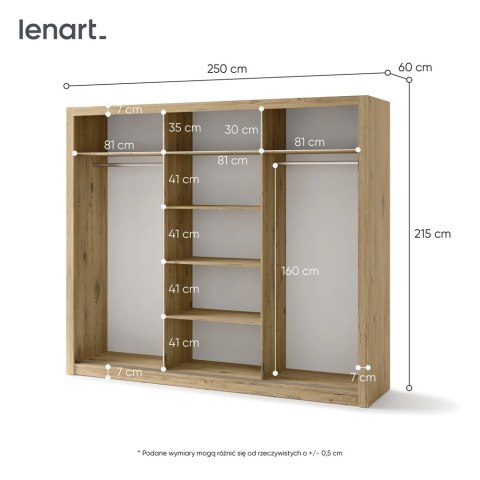 Szafa przesuwna 3D 250 cm z lustrem Idea ID-01 - san remo jasny