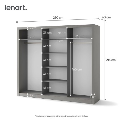 Szafa przesuwna 3D 250 cm z lustrem Idea ID-01 - szary