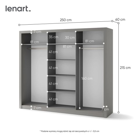 Szafa przesuwna 3D 250 cm z lustrem Idea ID-01 - szary
