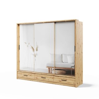 Szafa przesuwna Arti AR-01P 250 cm z lustrami, z 3 szufladami, z oświetleniem LED - dąb artisan