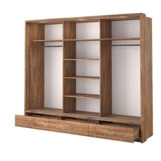 Szafa przesuwna Arti AR-01P 250 cm z lustrami, z 3 szufladami, z oświetleniem LED - dąb styrling