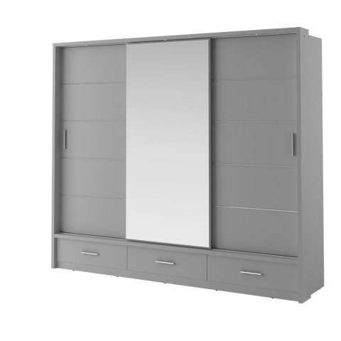Szafa przesuwna Arti AR-01P 250 cm z lustrami, z 3 szufladami, z oświetleniem LED - szary