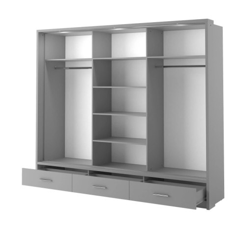 Szafa przesuwna Arti AR-01P 250 cm z lustrami, z 3 szufladami, z oświetleniem LED - szary
