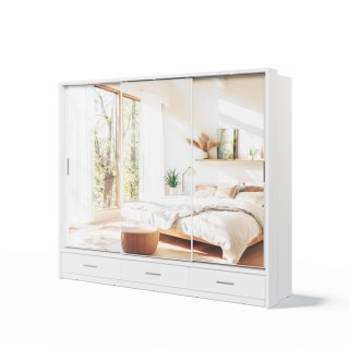 Szafa przesuwna Arti AR-01P-3L 250 cm z lustrami, z 3 szufladami, z oświetleniem LED - biały