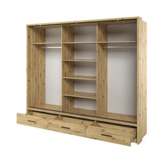 Szafa przesuwna Arti AR-01P-3L 250 cm z lustrami, z 3 szufladami, z oświetleniem LED - dąb artisan