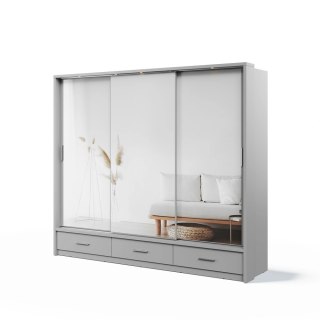 Szafa przesuwna Arti AR-01P-3L 250 cm z lustrami, z 3 szufladami, z oświetleniem LED - szary