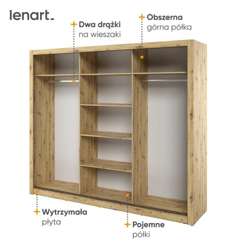 Szafa przesuwna Arti AR-02 250 cm z lustrami - dąb artisan