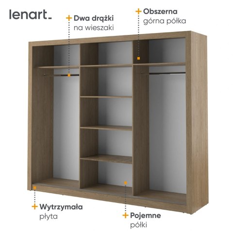 Szafa przesuwna Arti AR-02 250 cm z lustrami - dąb shetland