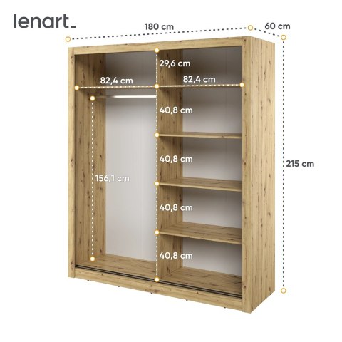 Szafa przesuwna Arti AR-03 180 cm z lustrem - dąb artisan