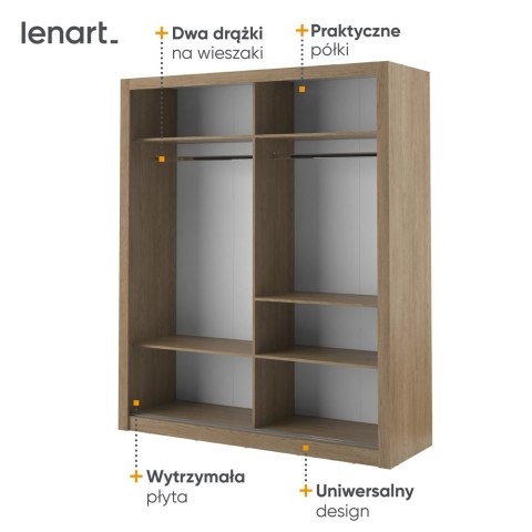 Szafa przesuwna Arti AR-03 180 cm z lustrem - dąb shetland