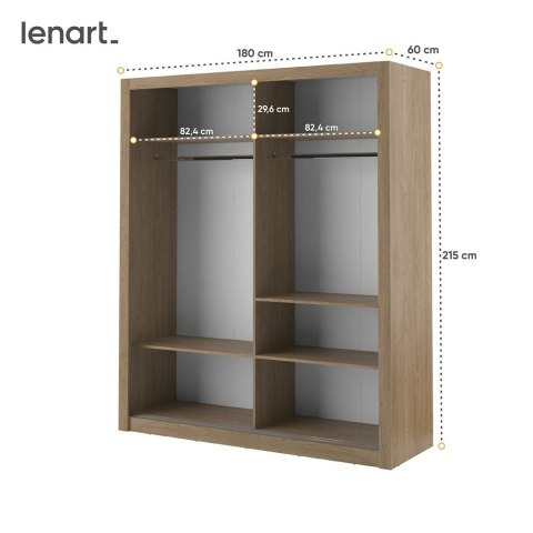 Szafa przesuwna Arti AR-03 180 cm z lustrem - dąb shetland