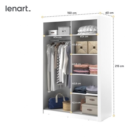 Szafa przesuwna Arti AR-04 150 cm z lustrem - biały