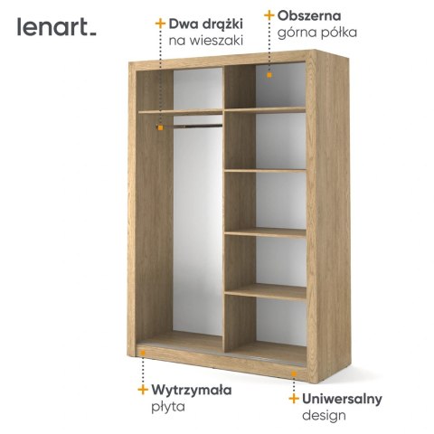Szafa przesuwna Arti AR-04 150 cm z lustrem - dąb shetland