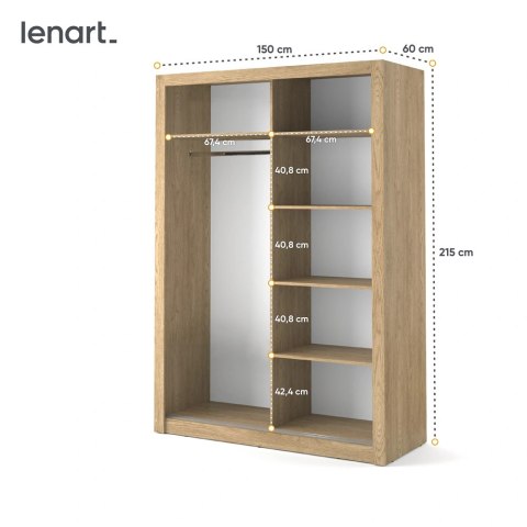 Szafa przesuwna Arti AR-04 150 cm z lustrem - dąb shetland