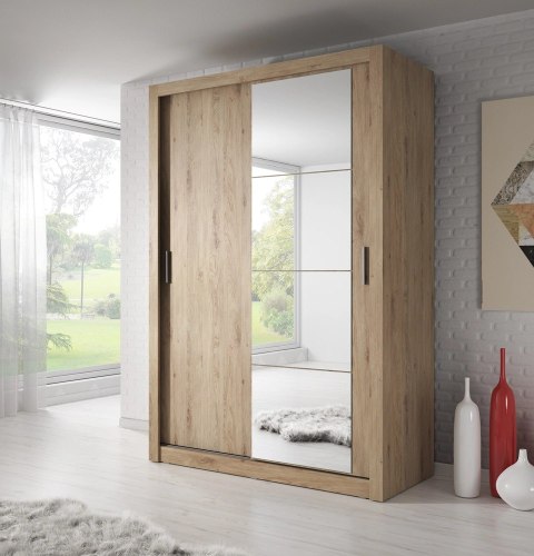 Szafa przesuwna Arti AR-04 150 cm z lustrem - dąb shetland