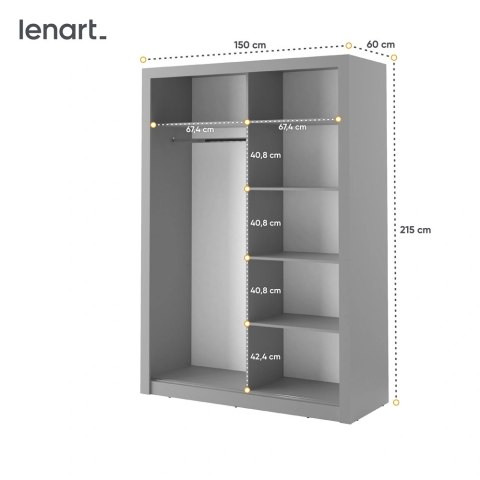 Szafa przesuwna Arti AR-04 150 cm z lustrem - szary