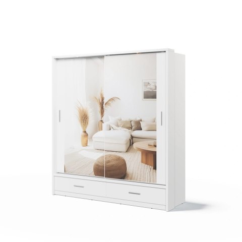 Szafa przesuwna Arti AR-05P 200 cm z lustrem, z 2 szufladami, z oświetleniem LED - biały