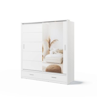 Szafa przesuwna Arti AR-05P 200 cm z lustrem, z 2 szufladami, z oświetleniem LED - biały