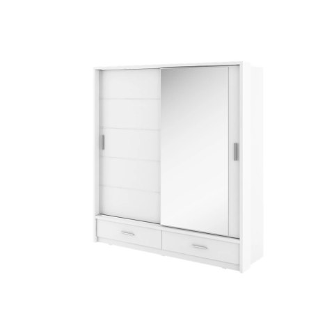 Szafa przesuwna Arti AR-05P 200 cm z lustrem, z 2 szufladami, z oświetleniem LED - biały