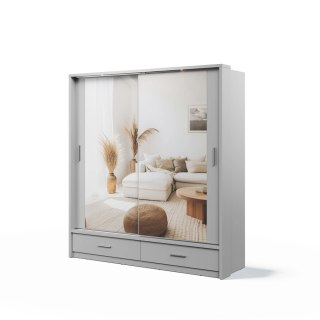 Szafa przesuwna Arti AR-05P 200 cm z lustrem, z 2 szufladami, z oświetleniem LED - szary