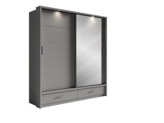 Szafa przesuwna Arti AR-05P 200 cm z lustrem, z 2 szufladami, z oświetleniem LED - szary