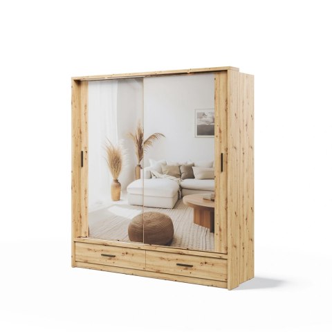 Szafa przesuwna Arti AR-05P 200 cm z lustrem, z oświetleniem LED - dąb artisan