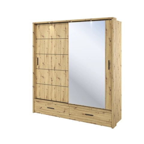 Szafa przesuwna Arti AR-05P 200 cm z lustrem, z oświetleniem LED - dąb artisan