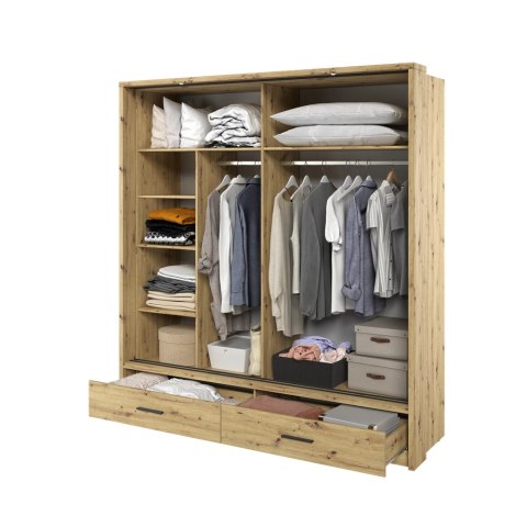 Szafa przesuwna Arti AR-05P-2L 200 cm z lustrem, z oświetleniem LED - dąb artisan