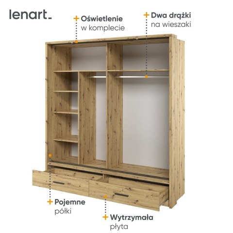 Szafa przesuwna Arti AR-05P-2L 200 cm z lustrem, z oświetleniem LED - dąb artisan