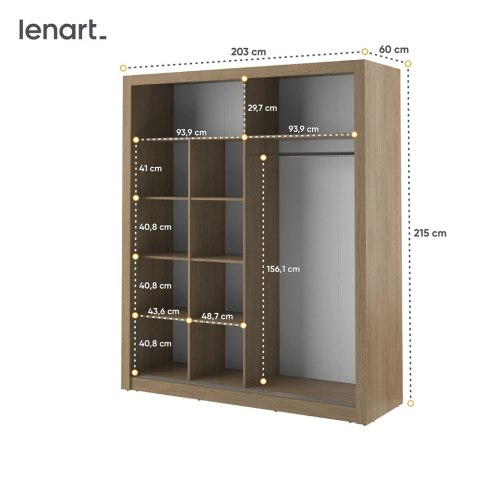 Szafa przesuwna Arti AR-08 203 cm z lustrem - dąb shetland
