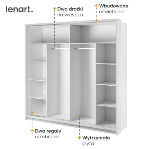 Szafa przesuwna Arti AR-14P 220 cm z lustrem, z oświetleniem LED - biały