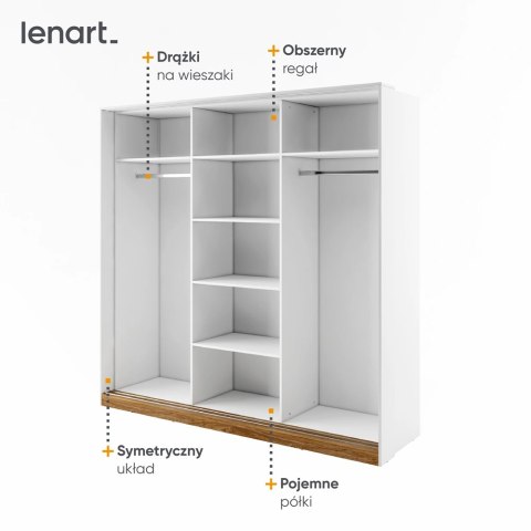 Szafa przesuwna Dentro DT-01 220 cm z lustrem - biały / dąb Stirling