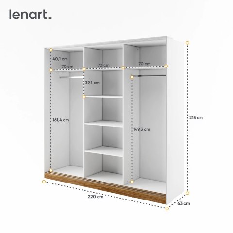Szafa przesuwna Dentro DT-01 220 cm z lustrem - biały / dąb Stirling