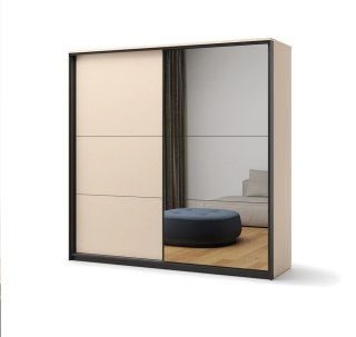Szafa przesuwna Enna EN-01 220 cm z lustrem i LED - beż piaskowy / czarny