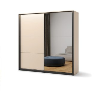Szafa przesuwna Enna EN-01 220 cm z lustrem i LED - beż piaskowy / czarny