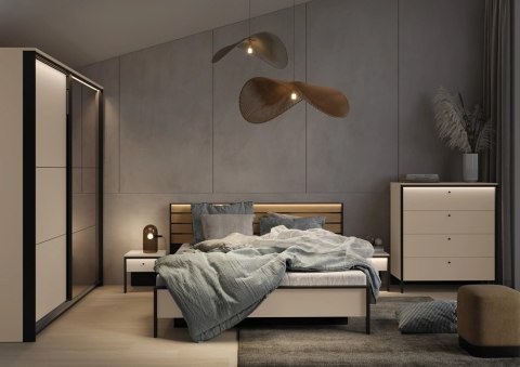 Szafa przesuwna Enna EN-01 220 cm z lustrem i LED - beż piaskowy / czarny