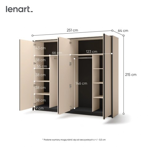 Szafa uchylna Enna EN-06 250 cm z lustrem i LED - beż / czarny