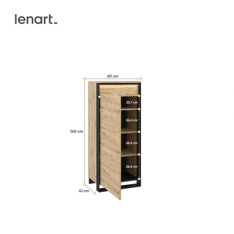 Szafka Quant QA-07 60 cm z półkami i LED - dąb artisan / czarny