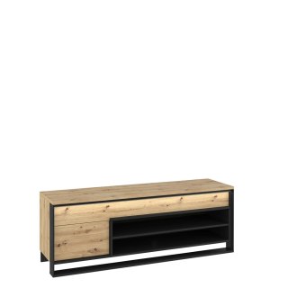 Szafka RTV Quant QA-04 155 cm z szufladą, wnękami i LED - dąb artisan / czarny