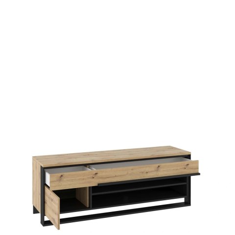 Szafka RTV Quant QA-04 155 cm z szufladą, wnękami i LED - dąb artisan / czarny