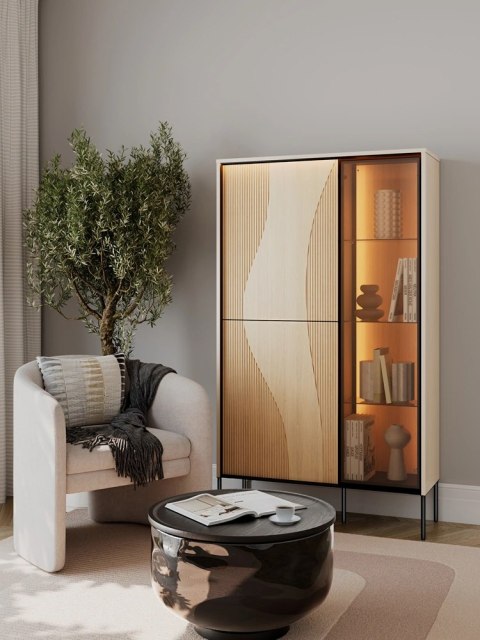 Witryna Flow FW-01 92 cm z oświetleniem LED - dąb vincenza bielona / czarny