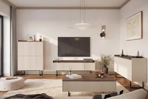 Komoda Lago LG-01 98 cm 4D z LED - beż piaskowy / wind mile dark