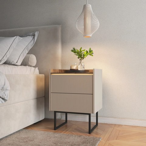 Stolik nocny Lago LG-09 52 cm 2S z LED - beż piaskowy / wind mile dark