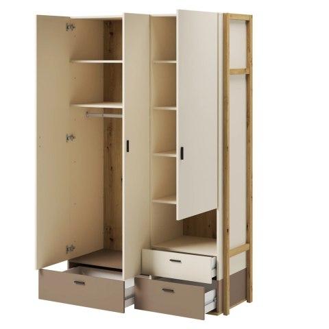 Szafa młodzieżowa Lenny LY-01 135 cm 3D3S - dąb artisan / beż / trufla