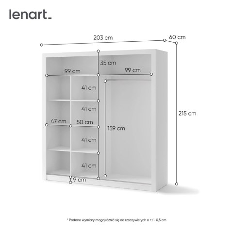 Szafa przesuwna 2D 203 cm z lustrem Idea ID-12 - biały alpejski
