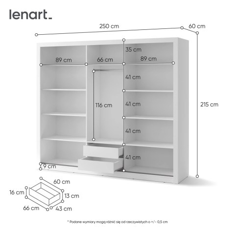 Szafa przesuwna 3D 250 cm z lustrem Idea ID-11 - biały alpejski