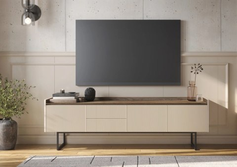 Szafka RTV Lago LG-06 192 cm 3D2S z LED - beż piaskowy / wind mile dark