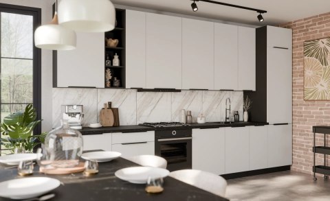 Zestaw mebli kuchennych Aria Crystal white / Czarny 255 cm - 13 elementów